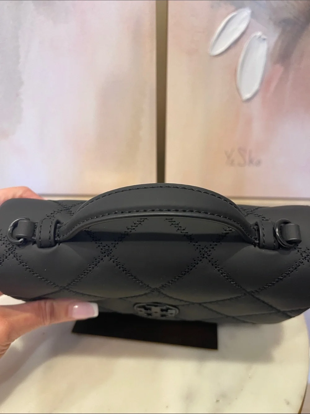 NWOT Tory Burch Black Willa Quilted Top-Handle Satchel with Logo Medallion